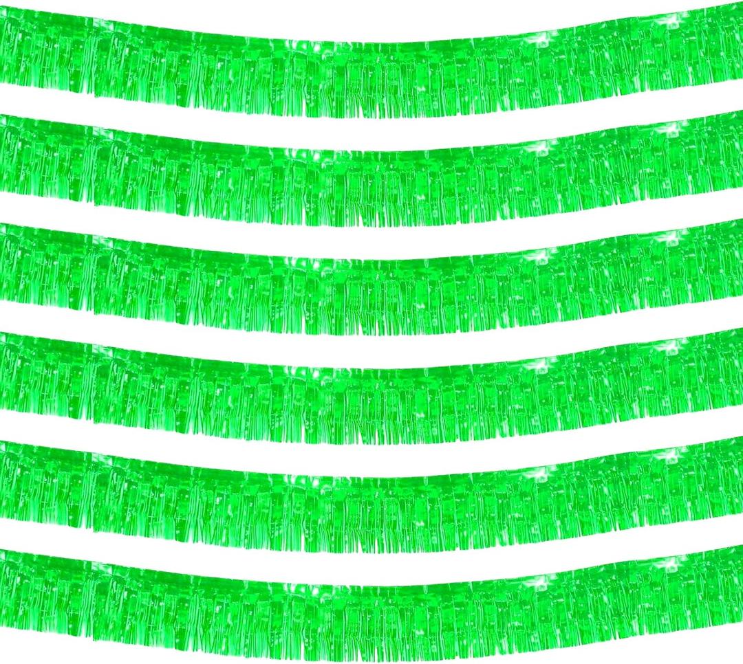 6 Pack 10 Feet Foil Fringe Garland Metallic Tinsel Streamers Banner Wall Hanging Backdrop Banner for Parade Floats Mardi Gras Party Decorations(Green)