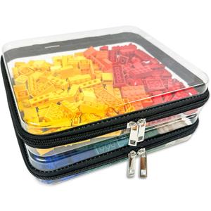 2 Pack Medium Clear Hard Shell Zipper Case, Waterproof Zippered Hard Pouch, Transparent Zip Case, Hard Sided Organizer for Travel Essentials - Black