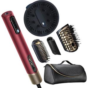 Infiniti PRO CONAIR 5-in-1 Hair Drying Wand, Straightener, and Styler, Ionic All-in-One Digital Motor Blow Dryer, Includes 4 High-Performance Attachments, Cherry Red