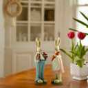 Easter Bunny Decorations Couple Rabbit Holding Bird Chutes and Carrot, Hand-Painted Crafts Statue, Spring Easter Bunny Figurine-9''H