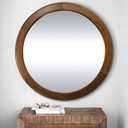 CULER Round Mirror 36 Inch,Wood Rustic Bathroom Tempered Wall Mirror with Walnut Frame,Farmhouse Wooden Vanity Circle Mirrors for Living Room,Entryway or BedroomWalnut Brown