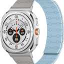 Amizee No Gap Band Compatible with Samsung Galaxy Watch Ultra Band 47mm (2024), 22mm Magnetic Sport Silicone Strap for Women Men Galaxy Watch 7 Ultra 47mm, Khaki/L-Blue