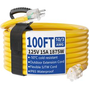 cismorvex 100ft Outdoor/Indoor Extension Cord with Lighted 10 Gauge Yellow