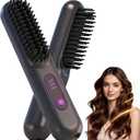 2026 Go Brush Negative Ionic Cordless Hair Straightener Brush for Women - 3 Temp Settings, Fast Heating, Frizz-Free Coating, Portable Styling | Valentines Day Gifts for Her