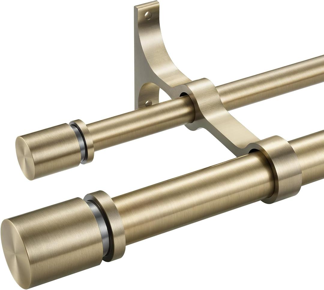 Double Curtain Rod 140 to 164 Inch,1 Inch Heavy Duty Curtain Rods for Windows with Solid Aluminum Cylindrical Finials and Bracket,1 Front and 5/8 Back Telescoping Double Drapery Rod,Antique Bronze