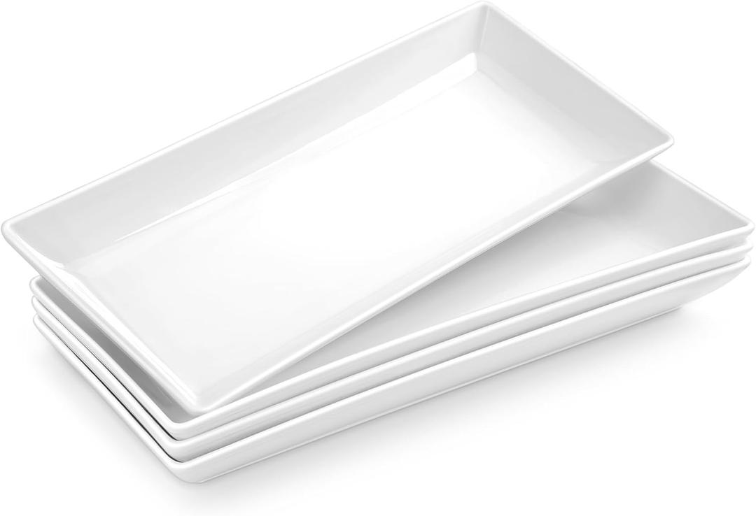 MALACASA Serving Platters Set of 4, Ceramic Serving Platters and Trays for Serving Food, Rectangular Serving Trays for Party, Large Serving Plates, Party Serving Trays and Platters  14 Inch, White