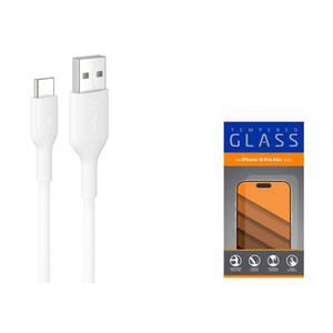 ZGEAR iPhone 16 Pro Max Temp Glass and Belkin USB A to USB C Cable, 3.3ft, 15W - Type C Charger, iPhone Charger Cord for iPhone 16 & 15, Galaxy S25, Pixel 9, iPad Pro, Airpods Pro, Switch, CarPlay & More - White