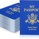 30 Pcs Blank Passport Notebook Blue Passport Book Fake Passport Travel Journal Sticker Collection Book for Kids School Projects World Travel Pretend Activity Party Favors, 5.51x3.9 Inch