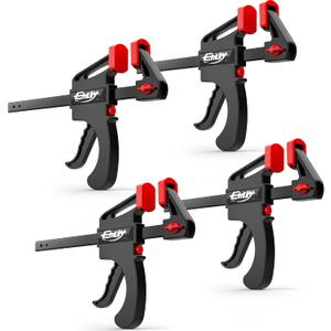 Bar Clamps for Woodworking, One-Handed Clamp/Spreader, 6-Inch Wood Clamps Set, Light-Duty Quick-Change F Clamp with 130 lbs Load Limit, 4-Pack
