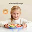 Bakpoco Stainless Steel Toddler Plate with Suction, 9 Divided Plates with Removable Silicone Sleeves for Kids, Non Toxic & BPA Free | Non Slip | Unbreakable Baby Snack Dishes Set of 2, Blue & Gray