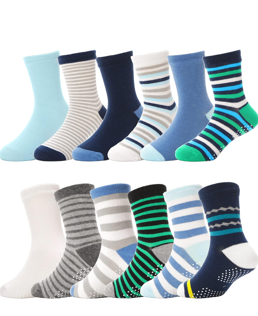 ANTSANG Baby Boys Grips Socks Kids Toddlers Infants Non Slip/Anti Skid Crew Cotton Socks 9-14Y