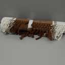 PurpleEssences Table Runner - Wide with Dobby Stripe, Heavy Ribbed Weave & Double Knot Fringes, 14x72 Inch (14x77.5 with Fringes) for Summer Boho Farmhouse Decor - Nut Brown and H.White
