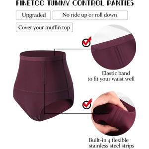 2pcs FINETOO Tummy Control Underwear Shapewear for Women Seamless High Waisted Panties Moderate Control Briefs (L)