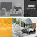Expandable Dish Drying Rack, Rust-Proof Metal Dish Racks for Kitchen Counter with 360° Swivel Drain Spout, Space-Saving Dish Drainer with Utensil Holder for Small Apartment & Home Organization, Black