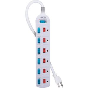 KMC 6 Outlet Power Strip with Multi-Outlet Independent Switches, Overload Protector,4-Foot Cord