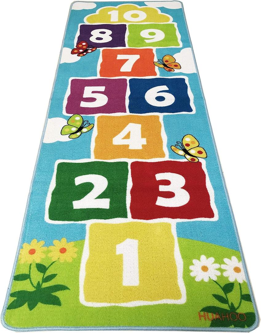 Hopscotch Rug Kids Rugs Classroom Rug Playroom Decor Non Slip Children's Carpet for Boys & Girls Best Shower Gift (26in x 68in)