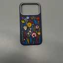 OtterBox iPhone 17 Pro Symmetry Series Cactus Leather Embroidery Case - Enchanted Garden - Blue - Textured, Embroidered Floral Artistic iPhone Case