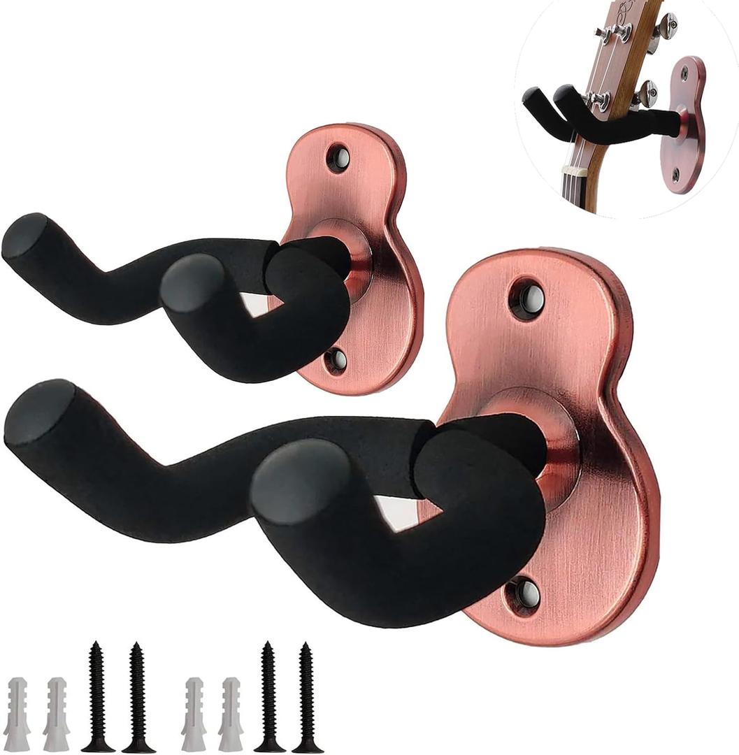 Wall Guitar Hanger 2 Pack Ajustable Guitar Holder Secure and Stylish for Acoustic Electric Bass Guitar Wall Mount Metal Holder(2 Pack-Red Bronze)