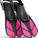 Greatever Snorkel Fins Adjustable Buckles Open Heel Swim Flippers Travel Size Short Swim Fins for Snorkeling Diving Swimming Adult Men Womens (Pink)