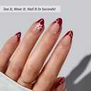 BTArtbox Press On Nails Short - Rococo Bloom, Red 3D Flower Pearl Almond French Tip Press On Nails with Glue and Adhesive Tabs for Women, Soft Gel Glue On Nails in 16 Sizes - 32 Stick On Nails Kit