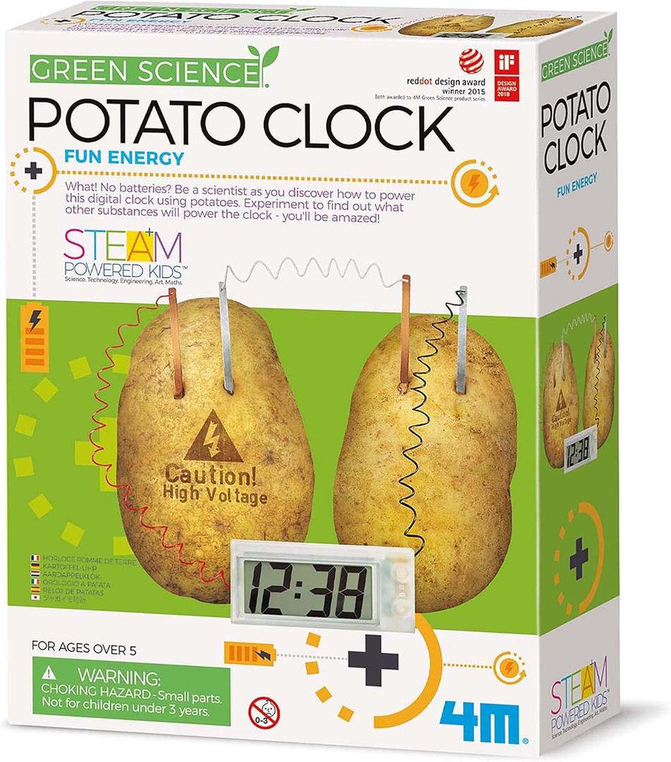 4M: Green Science: Potato Clock - DIY & Experience Battery-Free Renewable Energy, Power A Digital Clock, STEM Learning Craft Activity Kit, Kids Age 5+ (Multicolor)