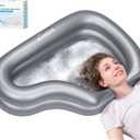 Portable Inflatable Shampoo Basin for Bedridden Elderly, Hair Washing Bowl with Drain Hose & Neck Support, PVC Inflatable Shampoo Bowl for Bedridden Patients, Disabled, Seniors, Kids, Home Care (Silver)