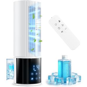 Portable Air Conditioners, Evaporative Swamp Cooler, Cooling Tower Fan with Mist Humidifier, 3 Speeds, Oscillating, Timer, Remote for Bedroom, Office, Camping Portable AC Standing Fan (White)
