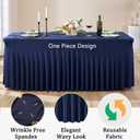 6 Pack Spandex Navy Blue Tablecloths for 8 Foot Rectangle Tables, Wrinkle Free Fitted Table Cloths 8ft Stretchy Table Cover Skirt for Parties Weddings Birthday Banquet Baby Shower