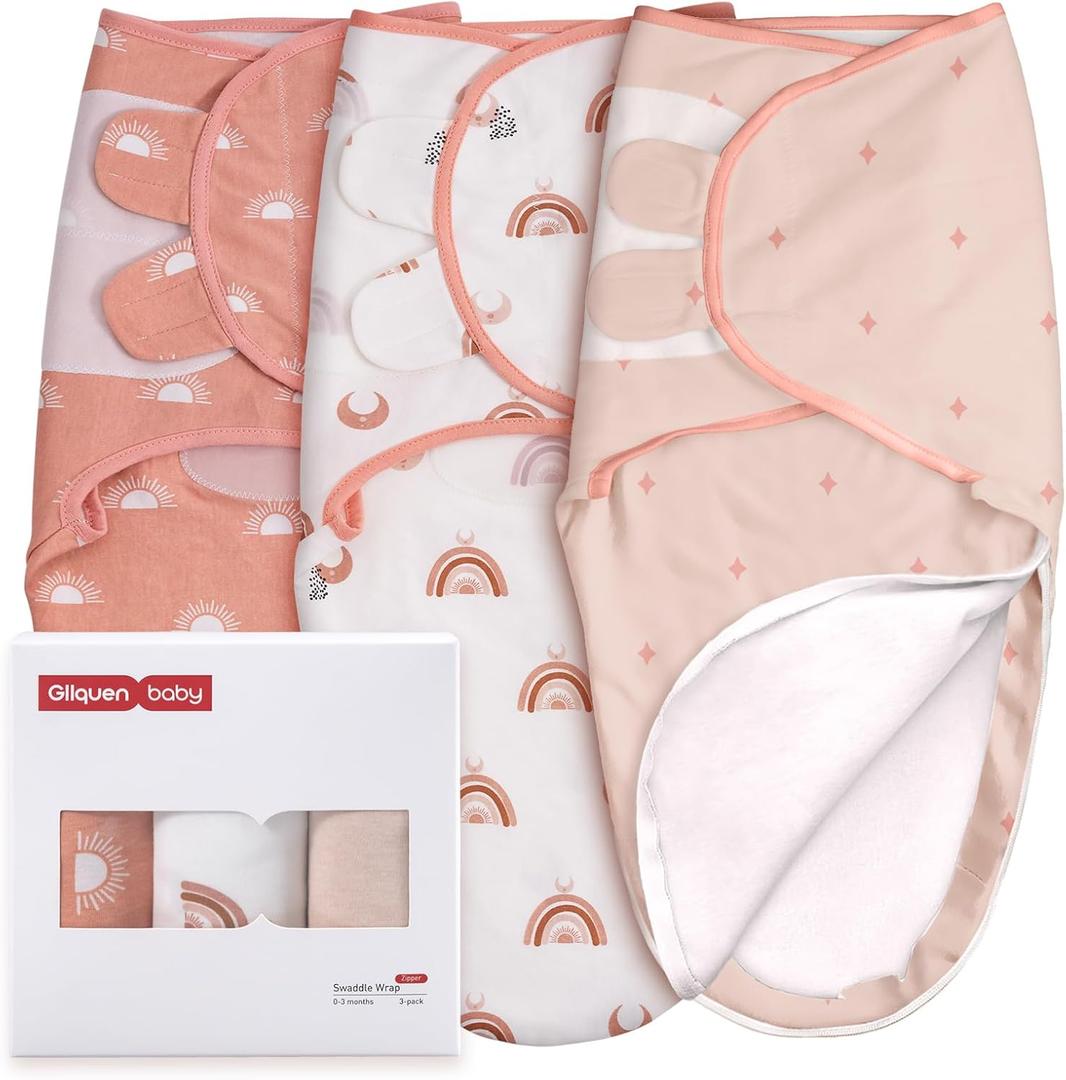 GLLQUEN BABY 3-Pack Baby Swaddle Sleep Sacks for Newborn - Baby Swaddles 3-6 Months, Infant Swaddling Sack, Rainbow & Sun, Newborn Swaddle Blanket Wrap(Medium/Large)