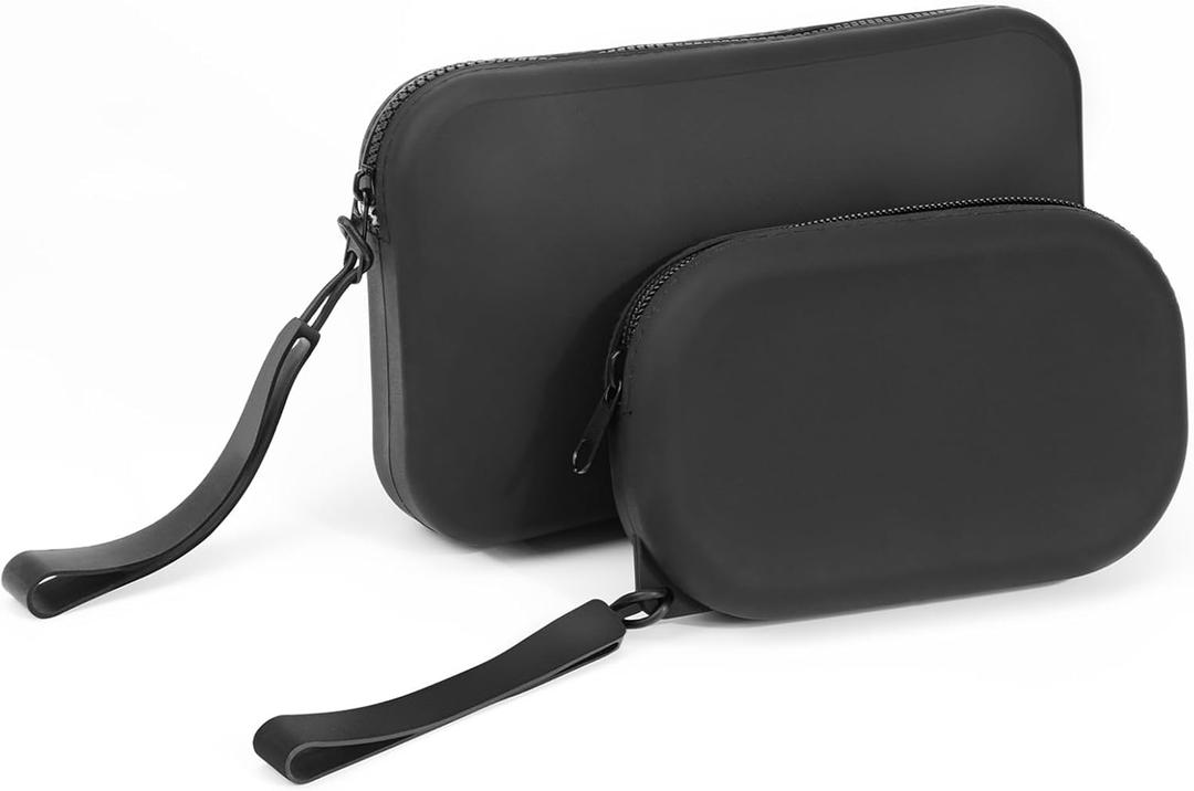 Women Small Silicone Makeup Bag for Purse - 2 Pack Small Travel Portable Pouches Cosmetic Organizer Coin Purse Waterproof Makeup Brush Case with Zipper Handle (Black)