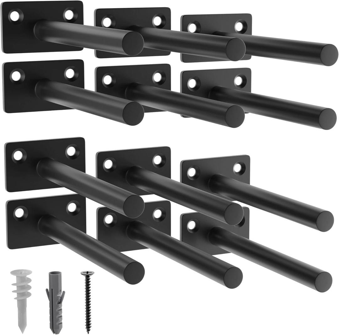 LEOPO Black 12-Pack 5 inch Floating Shelf Brackets, Hidden Shelf Bracket for Wood, Concealed Blind Shelving Support,Invisible Coated Brackets for DIY Decorative,Fit for Kitchen, Bathroom,Study Room