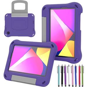 Case for TCL Tab 8V/Tab 8 LE/Tab 8 Plus/Tab 8 WiFi/Tab 8 SE (9137W, 9132X, 9138S, 6048E, 91232X1) - Shockproof Lightweight Protective EVA Kids Kickstand Cover Case + 1 Stylus (Purple)