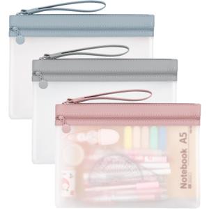 Clear Pencil Pouch, A5 Pencil Case Pouch with Zipper, Large Clear Pencil Case with Double Pockets, 3 Pack, Pencil Pouch for Office School Supplies Makeup Travel Accessories (Soft Pastel)