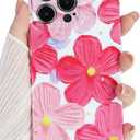 Compact for iPhone 16 Plus Case Floral Flowers Oil Painting Phone Case, Cute Trendy Soft Slim Shockproof Protective Cover Designed for Women Girls Aesthetic, Pink