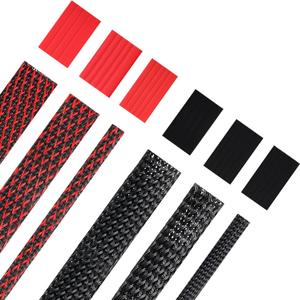 Xuniea 96ft Wire Loom Braided Cable Sleeve Covers Cord Management with 127 Pcs Tube Heat Shrinkable for Audio Video Cable Cord Protectors from Pets (1/2, 1/4, 3/8 Inch,Black and Red)