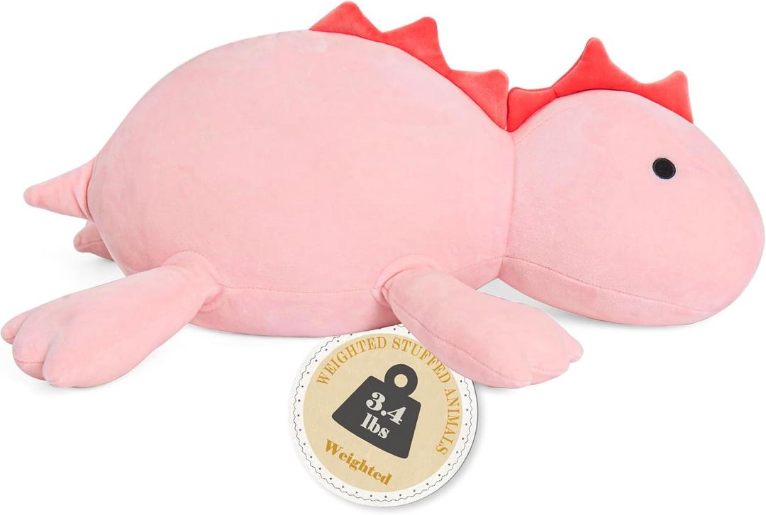 24" 3.4 lbs Weighted Dino Stuffed Toys, Cute Animals Plushie Dolls Pillow Gifts for Kids Adults (Pink 65cm) (24", Pink Dino)
