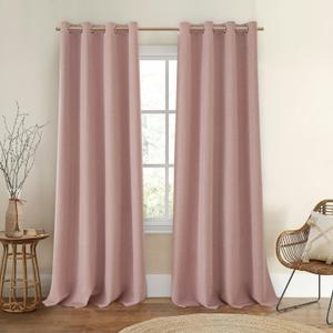 NICETOWN Bedroom Curtains 2 Panels Sets Faux Linen Textured, Pinch Pleated Room Darkening Light/Heat Blocking Window Drapes Thermal Insulated for Living Room, Pink, W50 x L108, 2 Panels