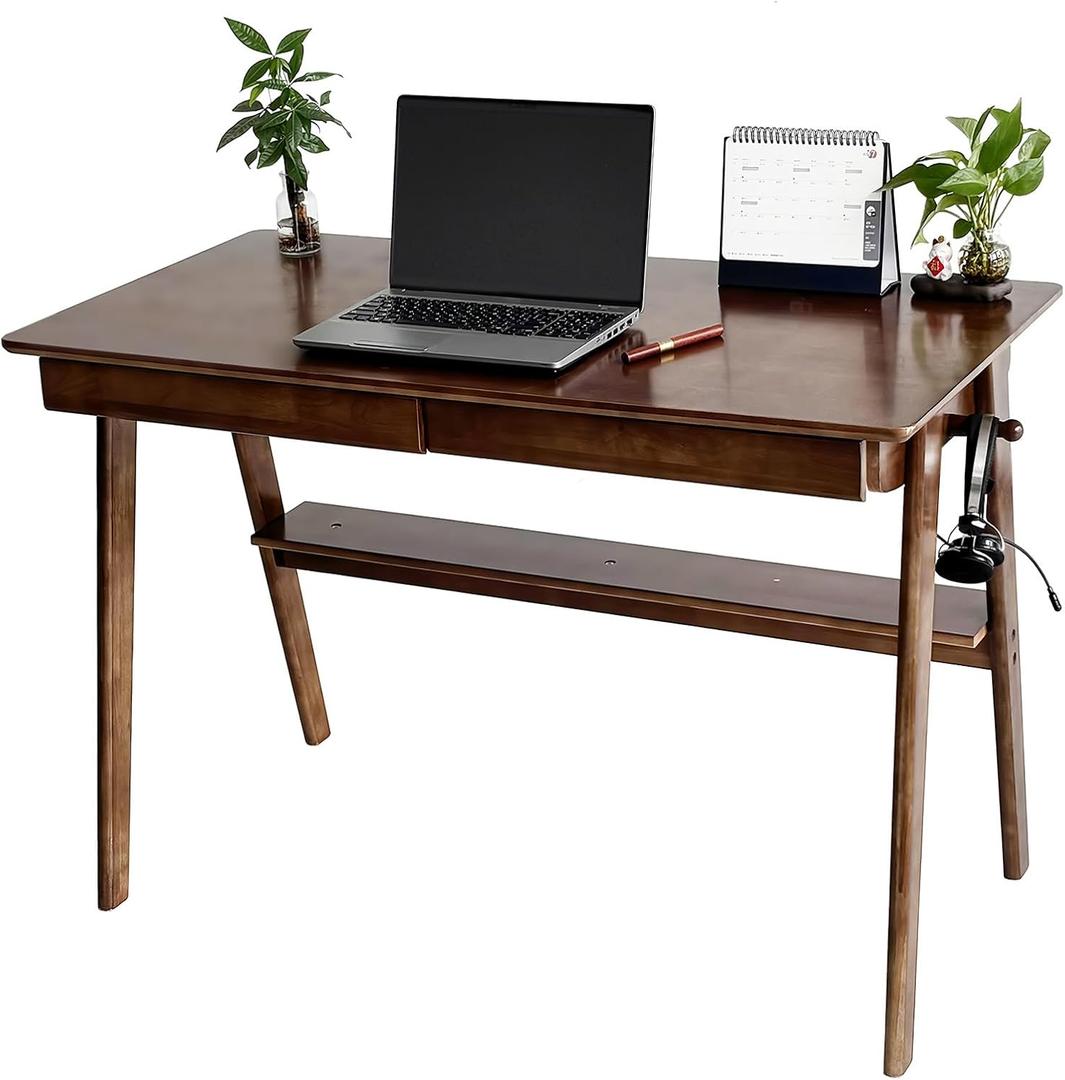 Mid Century Modern Desk with Hutch, Study Wood Desk with Hutch, Writing Table for Home Office,Walnut, 39"