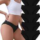 voenxe Seamless Bikini Underwear for Women, No Show Ladies Panties, Invisible Hipster Panty Brief Undies, Low Rise Cheeky, 5 Pack (XL,Black)