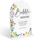 Acrylic Wedding Signs Bubble Send off Sign for Reception, 6x8" Floral Themed Arch Acrylic Table Decor, Love Is In Bloom Decorations for Bridal Shower Engagement Party