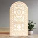 Beige Yellow Arch Backdrop for Baby Shower Mexican Talavera Wedding Party Stretchy Arch Stand Cover Doubleside Banner Baptisms Birthday Decoration Props(Only Cover)(3.3x6ft,Beige Yellow)