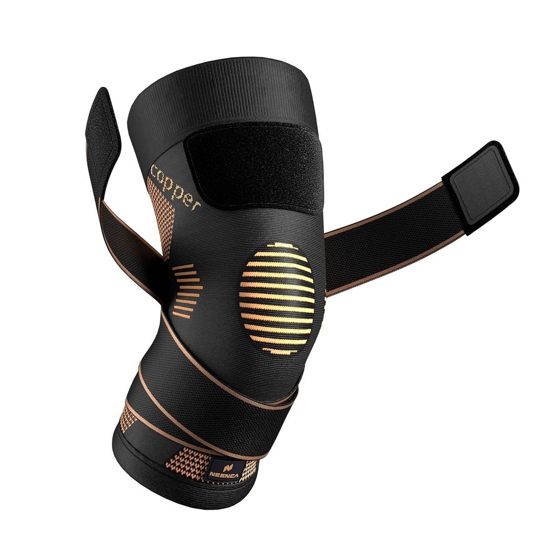NEENCA Copper Knee Brace with Straps for Women/Men, Knee Compression Sleeve for Knee Pain, Arthritis, ACL, Meniscus Tear, Joint Pain Relief. Knee Support for Running, Workout, Weightlifting - Single, XXL