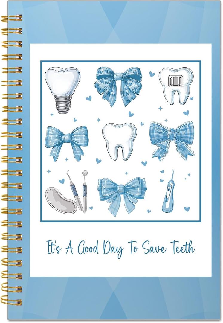 Dental Hygienist Gifts Notebook - Dental Assistant Must Haves Accessories It's A Good Day To Save Teeth Spiral Notebook Teeth Blue Bow Design Journal Dentists Gifts for Women Coworker