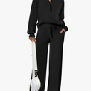 PRETTYGARDEN Women's 2 Piece Outfits Casual Lapel Half Zip Sweatshirts And Wide Leg Pants Tracksuit Sets Size L