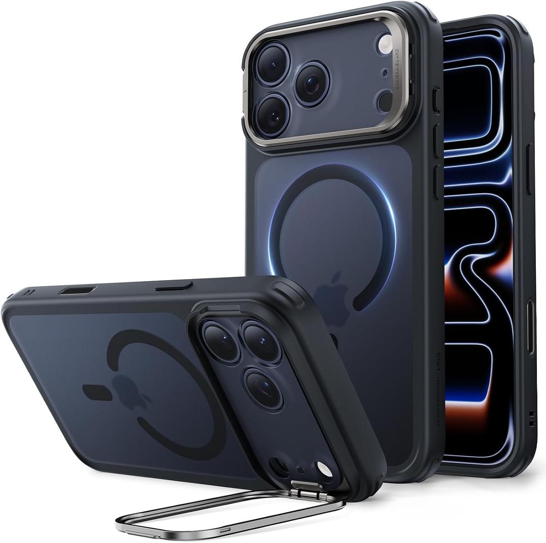 ESR for iPhone 17 Pro Case with Stash Stand, Compatible with MagSafe, Military-Grade Drop Protection Magnetic Phone Case, Scratch-Resistant Back Cover,Frosted Black