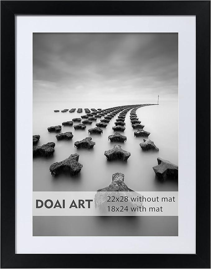 DOAI ART 22x28 Poster Frame Black without Mat or 18x24 with Mat - Polished Plexiglass for Wall Vertically or Horizontally Display - Wall Mounting Hardware Included