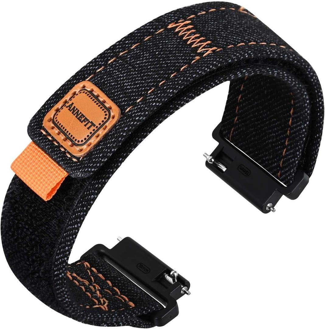 ANNEFIT Watch Band, Denim Fabric Quick Release Watch Strap for Men Women, 19mm (Black)