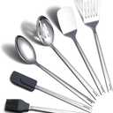 Cooking Spoon, Berglander 6 Pieces Spatula Set Stainless Steel, Metal Spatula, Serving Spoon, Kitchen Tools Set Non-Stick And Heat Resistant, Dishwasher Safe, Easy to Clean (6 Packs)