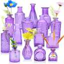 Glass Bud Vase Set of 15,Small Glass Vases for Flowers,Vintage Bulk Purple Mini Glass Vases for Centerpieces,Rustic Wedding,Decoration,Floral Arrangement