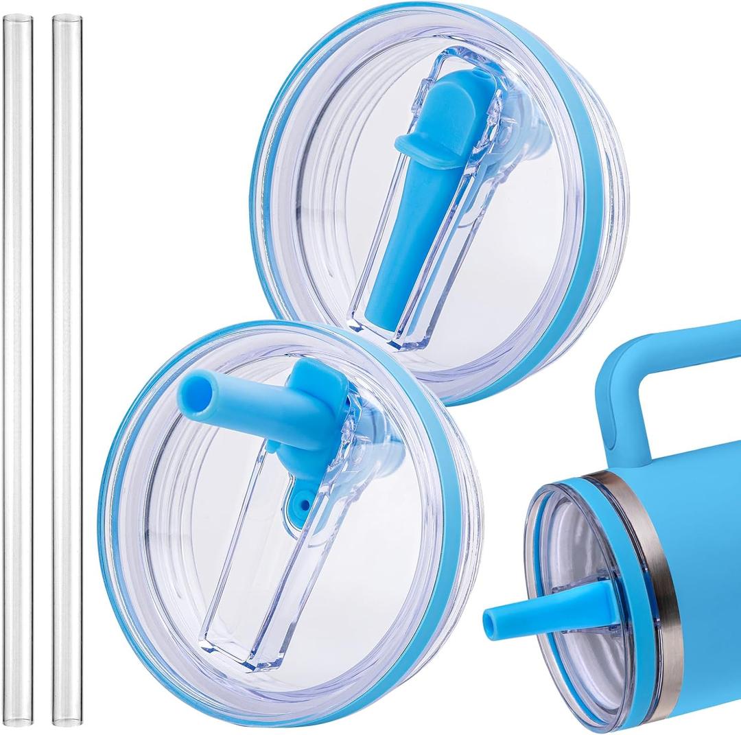 Replacement Lid for Stanley 40oz and 64oz Tumbler.Leakproof Flip Straw Lid Fit Stanley Cup Quencher H2.0 40 oz/64 oz and Stanley ProTour 40 oz/64 oz Tumbler.(Blue,2-Pack)
